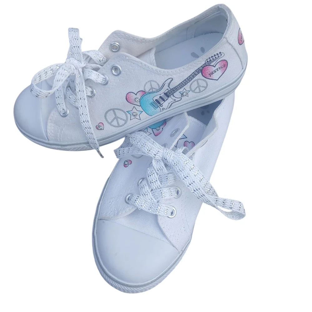 Justice Size 2 White and Pink Kids Shoes with Guitar Design